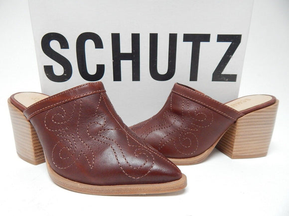 Schutz Zarly Size US 5 M (B) Womens Pointed Toe Heeled Mules Sandals New Cognac