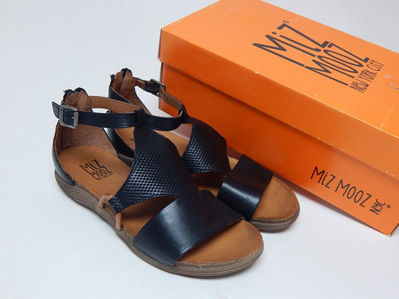 Miz Mooz Mari Sz EU 37 W (US 6.5-7 W WIDE) Women's Leather Strappy Sandals Black