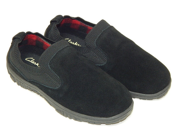 Clarks Men's Suede Size US 8 M EU 40.5 Flannel-Lined Step-In Slippers Black