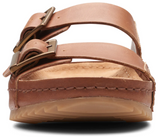 Clarks Brookleigh Sun Size US 8 M EU 39 Women's Leather 2-Band Slide Sandals Tan