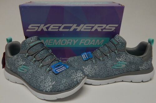 Skechers Summits Party Mix Sz US 6 W WIDE EU 36 Women's Slip-On Shoes Gray/Aqua