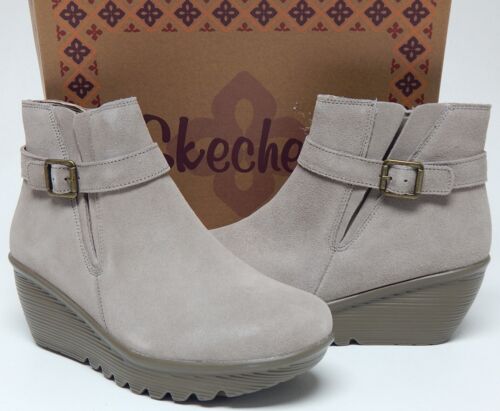 Skechers Parallel Day Date Sz 8.5 W WIDE EU 38.5 Women's Suede Wedge Boots Taupe