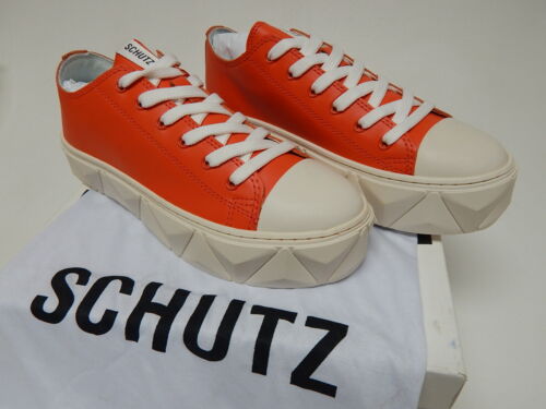 Schutz Energy Size 8 M (B) Women's Leather Platform Lace-Up Shoes Bright Orange