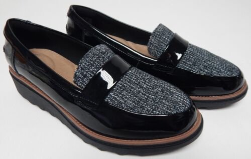 Clarks Sharon Gracie Size 8.5 W WIDE EU 39.5 Women's Slip-On Shoes Black Patent