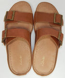 Clarks Brookleigh Sun Size US 8 M EU 39 Women's Leather 2-Band Slide Sandals Tan
