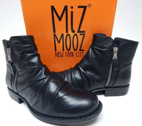 Miz Mooz Lucy Size EU 37 M (US 6.5-7) Women's Leather Ruched Biker Boots Black