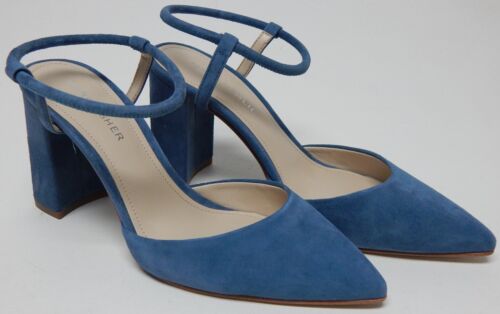 Marc Fisher Velise Size US 5 M Women's Suede Ankle Strap Pointed Toe Pumps Blue