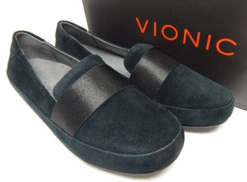 Vionic Chill Bridget Sz 6 W WIDE EU 37 Women's Suede Loafers Slip-On Shoes Black