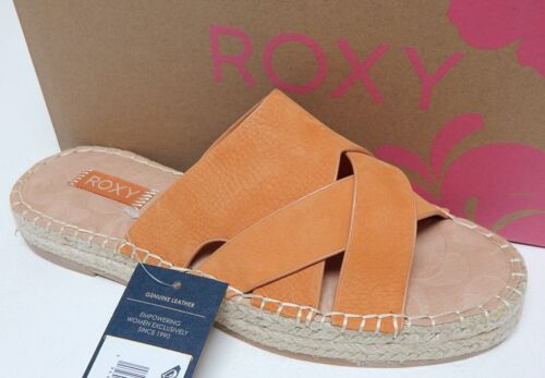 Roxy Estella Size 7 M EU 37 Women's Leather Espadrille Slide Sandals Orange Peel