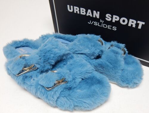Urban Sport by J/Slides Babee Size US 6 M Women's Faux Fur Slide Slippers Blue