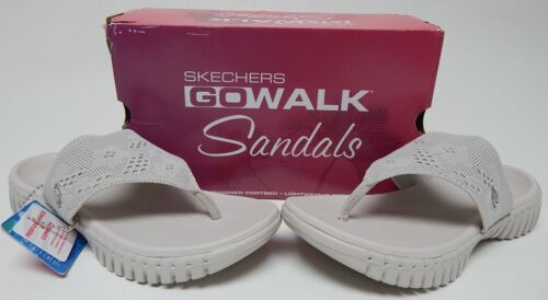 Skechers Go Walk Smart Charmed Sz 7 M EU 37 Women's Slide Thong Sandals Natural