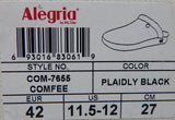 Alegria Comfee Size US 11.5-12 M EU 42 Womens Slip-Resist Slippers Plaidly Black