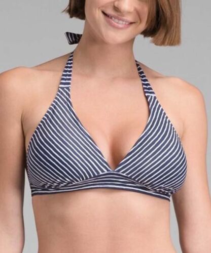 prAna Lahari Sz Small (S) V-Neck Adjustable Halter Bikini Top Blue Anchor Stripe