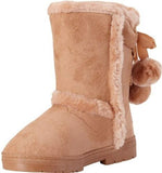 bebe Girls Size 2 M (Y) Little Kids Girls Microsuede Pom-Pom Winter Boots Cognac