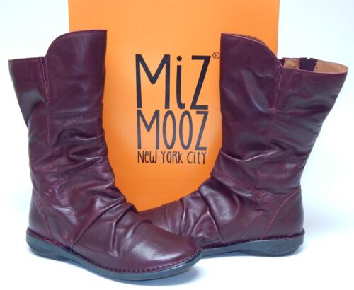 Miz Mooz Pass Sz EU 41 W WIDE (US 9.5-10) Women's Leather Ruched Boots Bordeaux