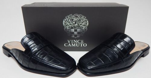 Vince Camuto Relondie Size 7.5 M Women's Nubuck Leather Mules Black Glaze Croco