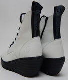 FLY London Yage Size EU 39 M (US 8-8.5) Women's Leather Wedge Booties Off-White