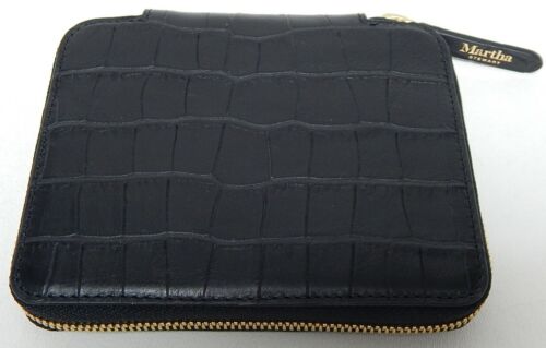Martha Stewart Sharkey Croco Embossed Leather Small Zip Wallet Black