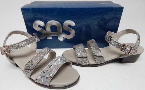 SAS Savanna Sz 7.5 S (AAA) SLIM Women's Leather Strappy Sandals Multi-Snake Gold