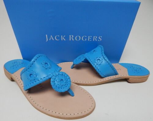 Jack Rogers Jacks Sz 8.5 M Women's Leather T-Strap Flat Sandals Lapis 1219SN0002