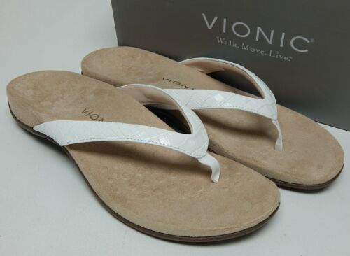 Vionic Rest Dillon Croc Size US 11 M EU 43 Women's Leather Thong Sandals White