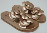 Isaac Mizrahi Live! Sz US 7.5 M Women's Dual-Band Slide Sandals Floral Rose Gold