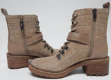 Vince Camuto Kaiander Size US 7 M Women's Suede Croco Combat Boots Truffle Taupe