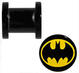 DC Comics Batman 2g (6mm) 1/4" Screw Fit Ear Plug Acrylic Black BATMPU07-2PR