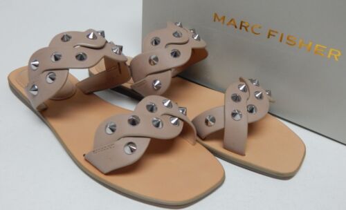 Marc Fisher Bodil Size US 7 M Women's 2-Band Studded Slide Flat Sandals Natural