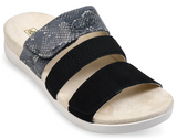 Spenco Tessa Size US 6.5 W WIDE Women's Leather Strappy Slide Sandal Black Snake