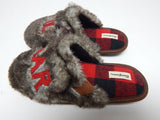 Dearfoams Lil Bear Big Kid's US Size 2-3 (EU 33-34) Faux Fur Slippers Plaid Gray - Texas Shoe Shop