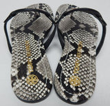Tory Burch Miller Size 5 M Women's Leather Thong Flat Sandal Stamped Snake 75286