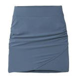 prAna Brigi Sz Small (S) Wide Waistband Shirred Mid Thigh Faux Wrap Skirt Nickel - Texas Shoe Shop