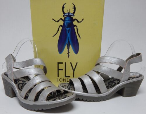 FLY London Woze Sz EU 41 W WIDE (US 10) Womens Leather Sandals Silver WOZE118FLY
