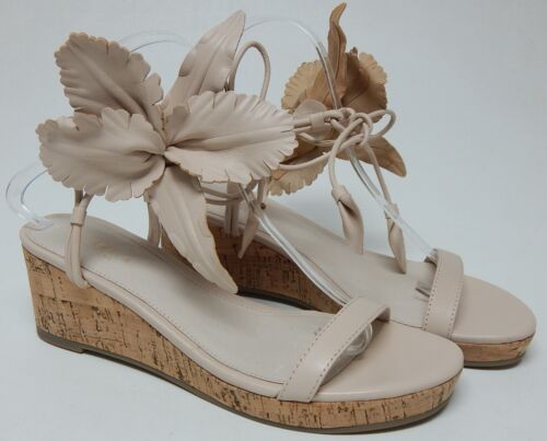 Cecelia New York Lala Cork Size US 9 M Women's Leather Floral Wedge Sandals Nude