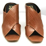New York & Company Sofia Sz 7.5 M Women's High Heel Sandal Snake Embossed Cognac