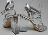Nine West Fazzani Size US 10.5 M Women's High Block Heel Strappy Sandals Silver