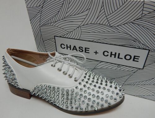 Chase & Chloe Billy-2 Sz US 6.5 M Women's Rock n Roll Spikes Oxford Shoes White
