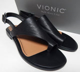 Vionic Ella Size 6.5 M EU 37.5 Women's Leather Toe Loop Slingback Sandals Black
