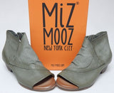 Miz Mooz Camp Size EU 38 W WIDE (US 7.5-8) Women's Leather Peep-Toe Booties Sage
