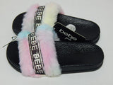bebe Girls Sz M US 13/1 (Y) Little Kids Girls Faux Fur-Trim Slide Sandals Black