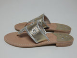 Jack Rogers Jacks Size 10 M Women's Leather T-Strap Slide Flat Sandals Platinum