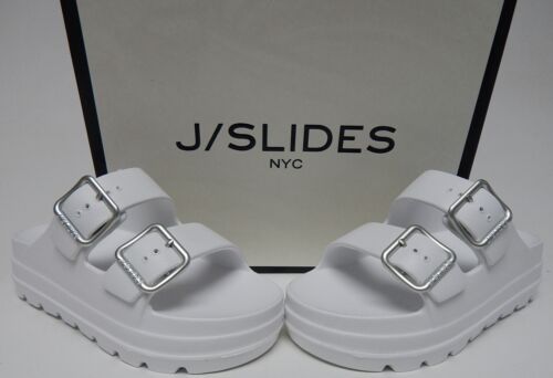 J/Slides Simply Size 6 M Women's Adjustable 2-Strap Platform Slide Sandals White