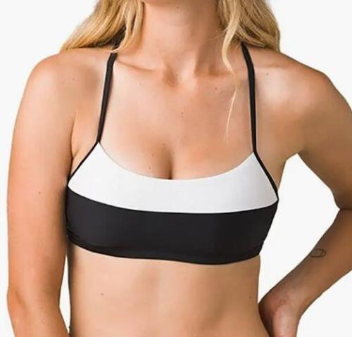 prAna Lurisia Sz Small (S) Square Neck Sporty Bikini Top Black White Colorblock