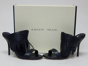 Max Studio Padma Size 8 M EU 38.5 Women's Leather Fringed Stiletto Slide Sandals