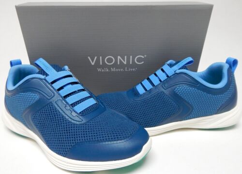 Vionic Reign Sz 10 W WIDE EU 42 Women Slip-On Gore Laced Walking Shoes Dark Blue