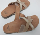 Earth Origins Ossi Sz 7.5 M EU 38.5 Women's Leather Strappy Slide Sandals Wheat - Texas Shoe Shop