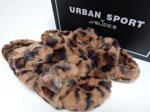 Urban Sport by J/Slides Babee Size 6 M Women's Faux Fur Slide Slippers Leopard