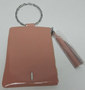 Thacker Nolita Women's Patent Leather Clutch w/ Twisted Ring Handle Vintage Rose