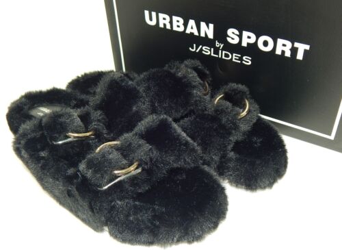 Urban Sport by J/Slides Babee Size US 6 M Women's Faux Fur Slide Slippers Black